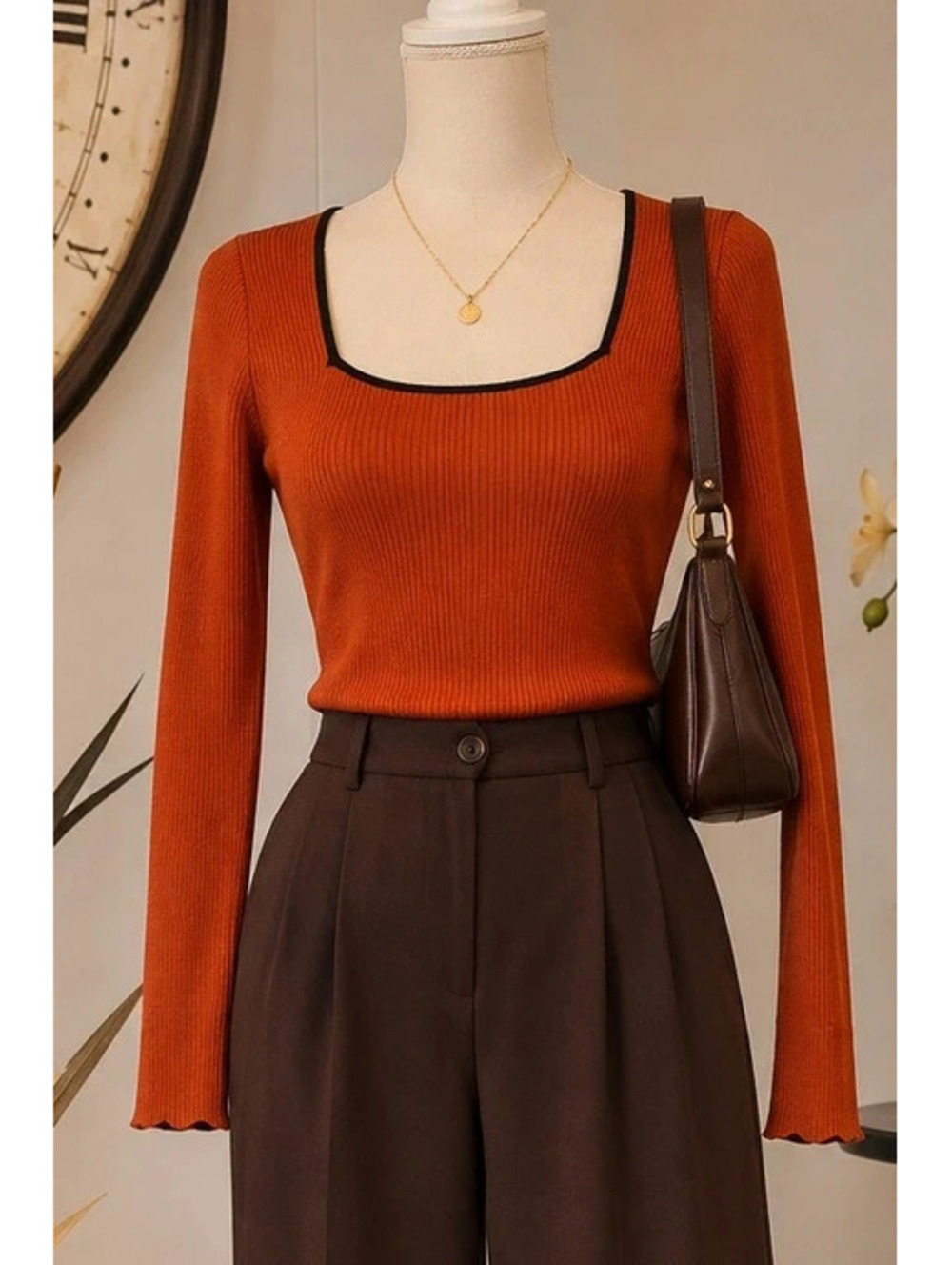 Maeve by Anthropologie Rust Ribbed Sweater | Small